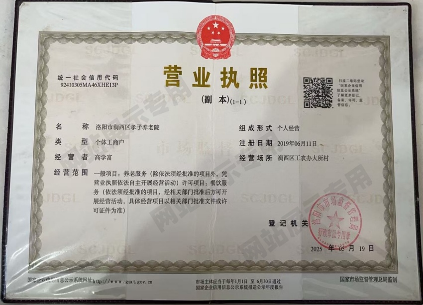 洛阳市孝子养老院营业执照
