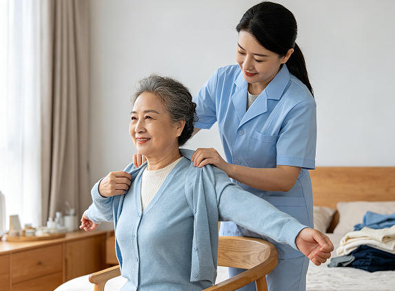 洛阳养老院 - 护理员协助老人坐姿穿衣省力技巧